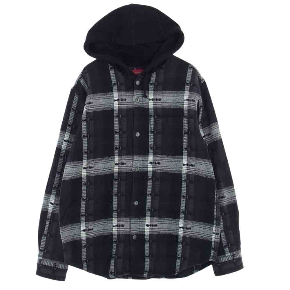 Supreme シュプリーム 18AW Hooded Jacquard Flannel Shirt フード付き チェック シャツ  ブラック系 グレー系 M【中古】