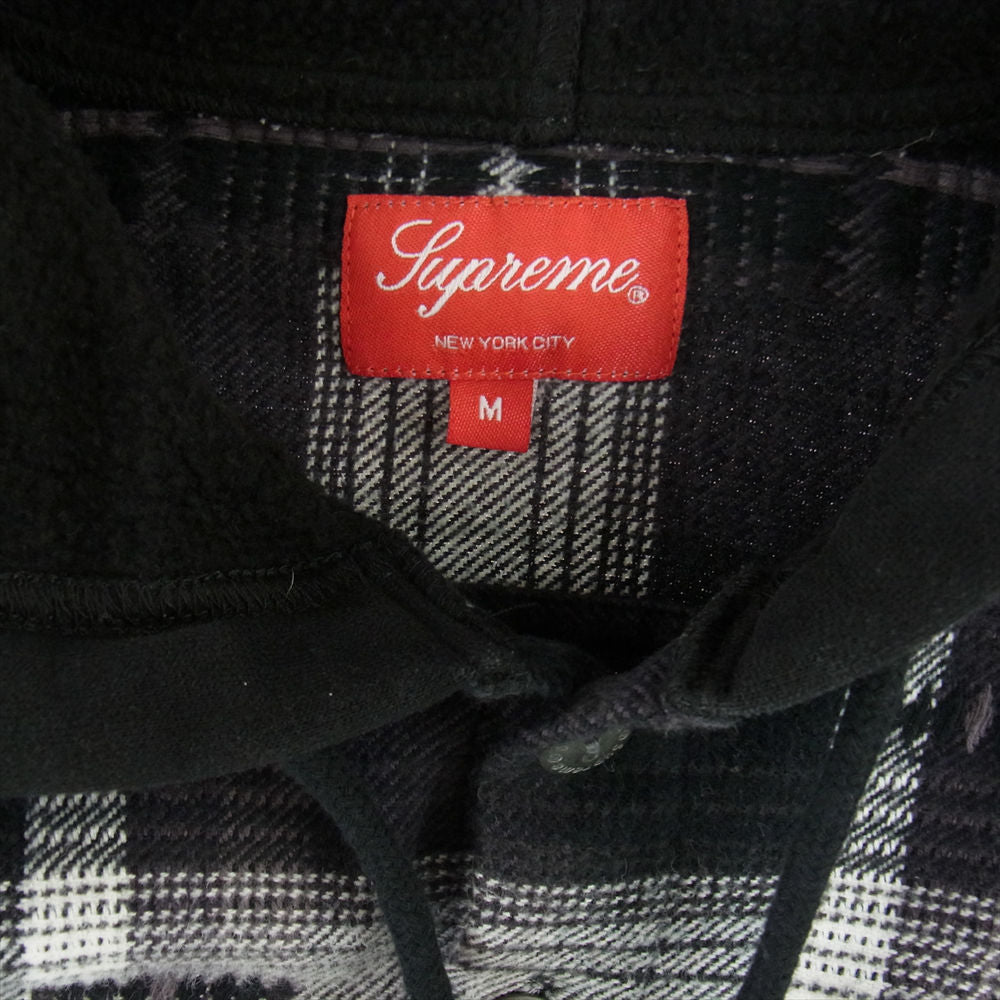 Supreme シュプリーム 18AW Hooded Jacquard Flannel Shirt フード付き チェック シャツ  ブラック系 グレー系 M【中古】