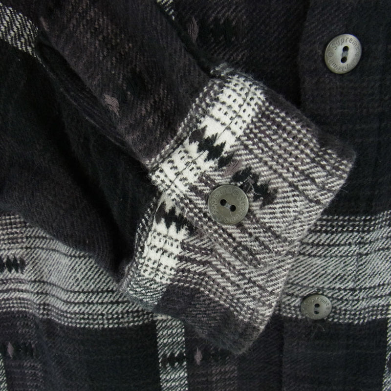 Supreme シュプリーム 18AW Hooded Jacquard Flannel Shirt フード付き チェック シャツ ブラック系 グレー系  M【中古】
