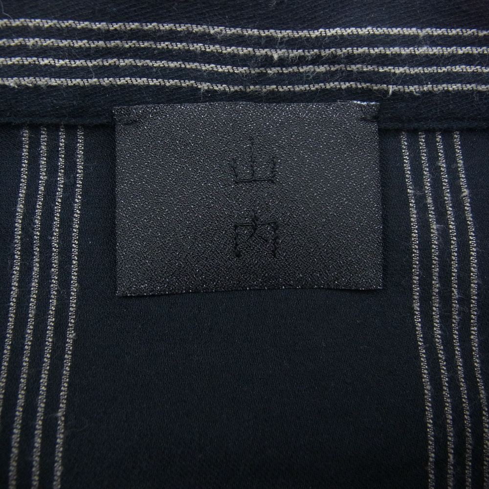 山内 ヤマウチ 21SS 塩縮加工 コットン キュプラ リネン ストライプ ノーカラー 長袖 シャツ ブラック系 5【中古】