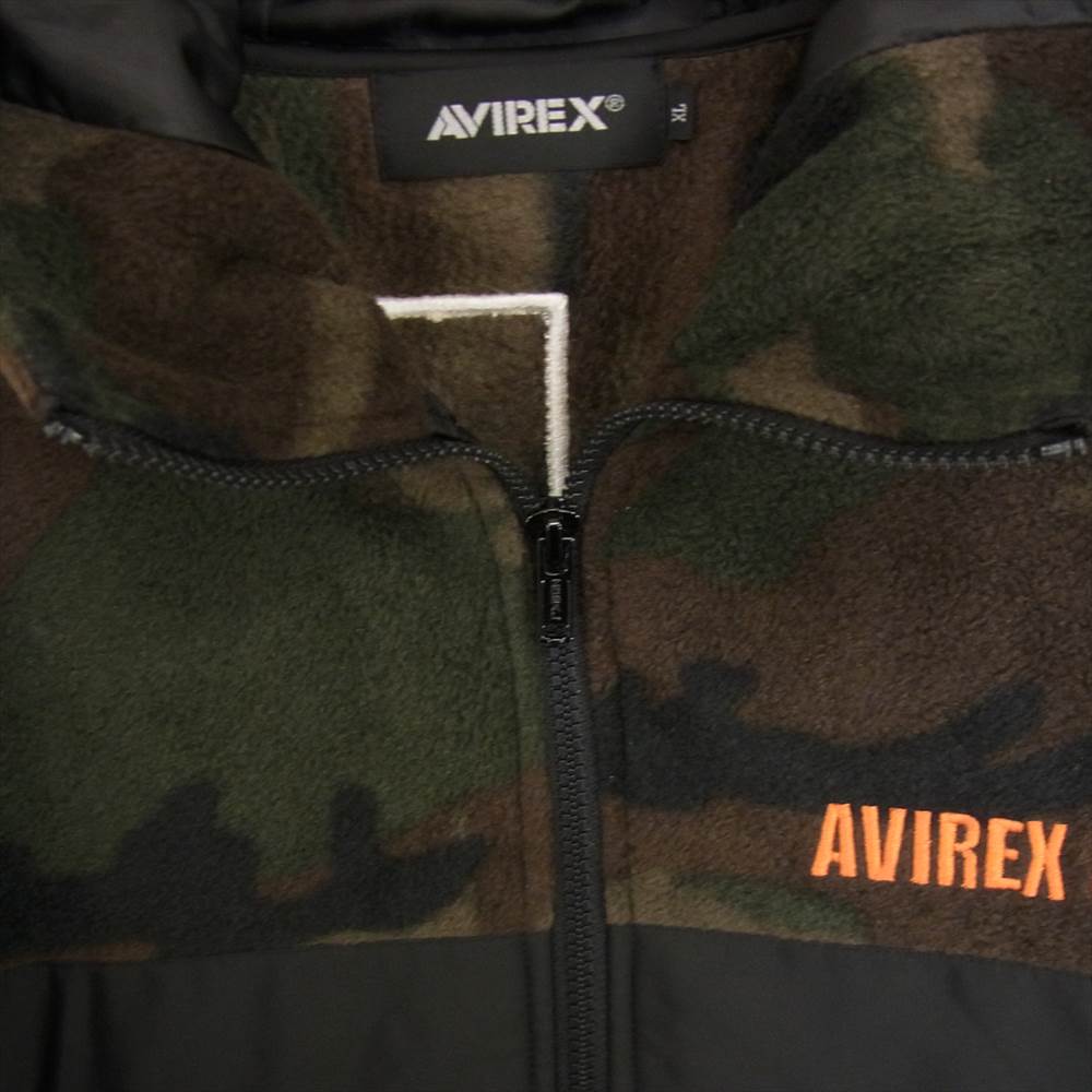 AVIREX アヴィレックス 6102186 ビッグロゴ カモ フリース フード ジャケット カーキ系 XL【中古】