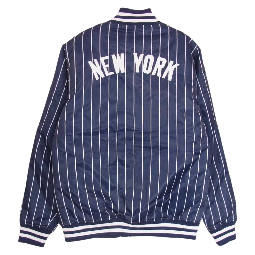 マジェスティック NEWYORK YANKEES ニューヨーク ヤンキース ストライプ ナイロン スタジャン ジャケット ブルゾン ネイビー系 L【中古】