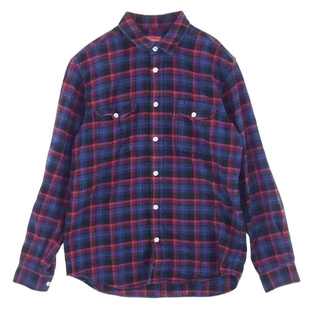 Supreme シュプリーム 11AW Ombre Plaid Shirt オンブレプラッド シャツ フラン ネル 長袖 オンブレチェック レッド系 ブラック系 L【中古】