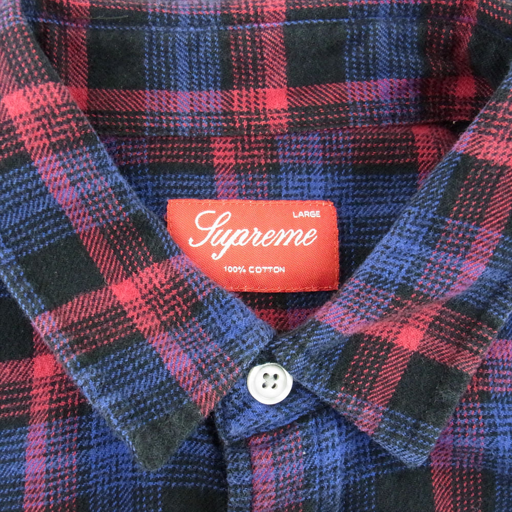 Supreme シュプリーム 11AW Ombre Plaid Shirt オンブレプラッド シャツ フラン ネル 長袖 オンブレチェック レッド系 ブラック系 L【中古】