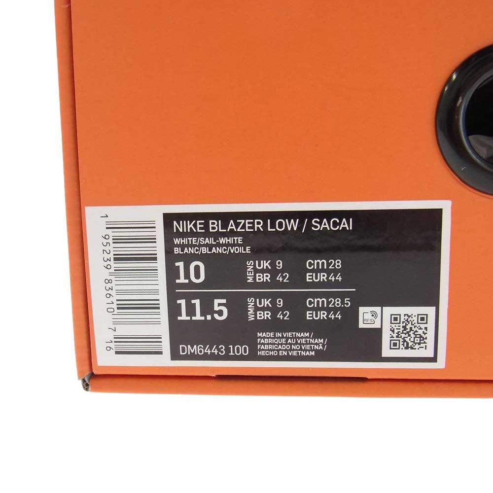 NIKE ナイキ DM6443-100 × sacai サカイ BLAZER LOW ブレーザー ロー スニーカー オフホワイト系 28cm【中古】