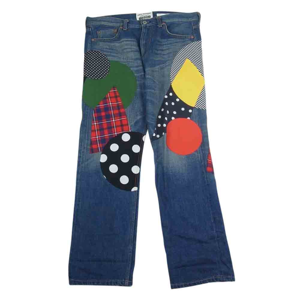 JUNYA WATANABE COMME des GARCONS ジュンヤワタナベコムデギャルソン AD2014 XO-P011 DENIM ドット ボーダー 異素材 パッチワーク デニムパンツ ジーンズ インディゴブルー系 M【中古】