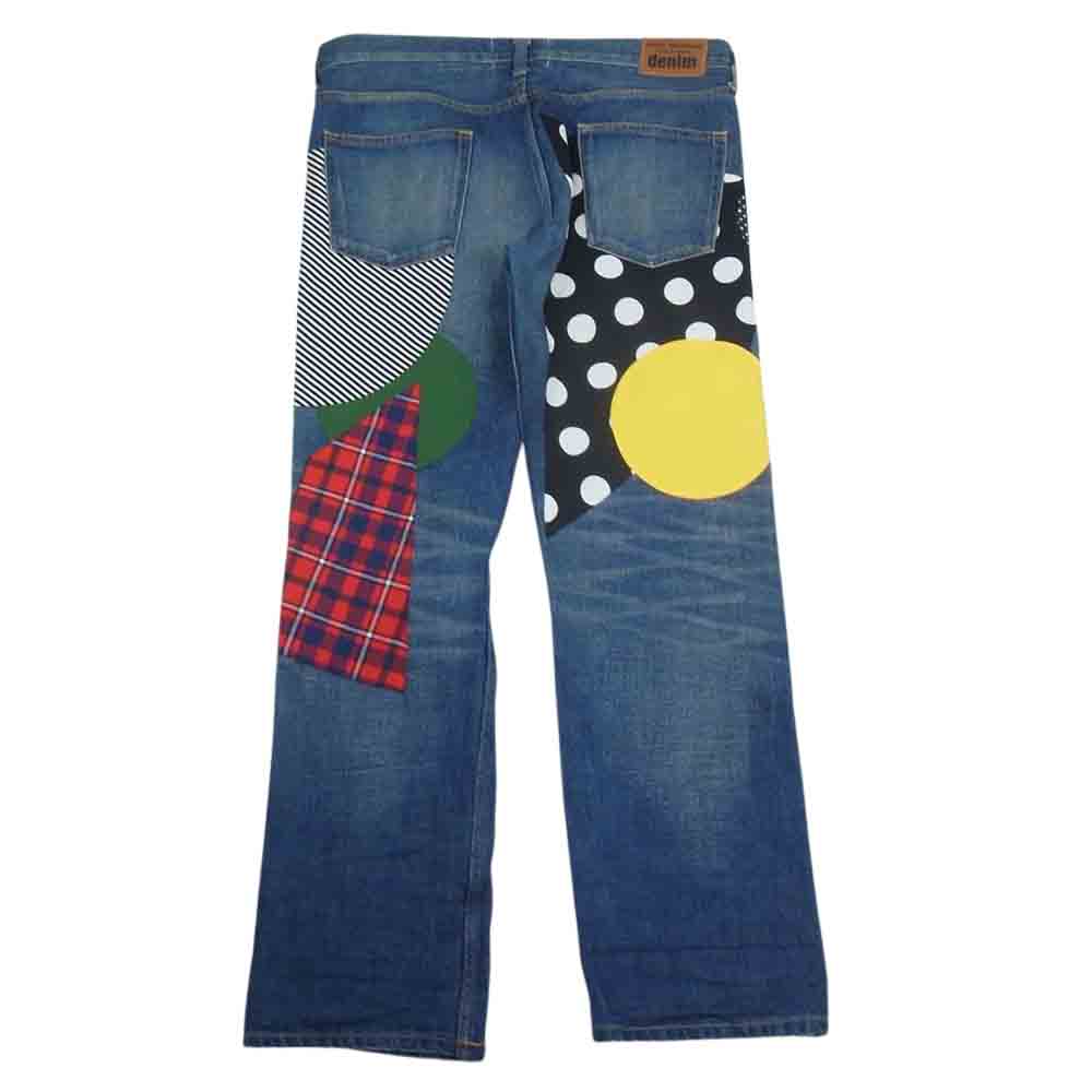 JUNYA WATANABE COMME des GARCONS ジュンヤワタナベコムデギャルソン AD2014 XO-P011 DENIM ドット ボーダー 異素材 パッチワーク デニムパンツ ジーンズ インディゴブルー系 M【中古】
