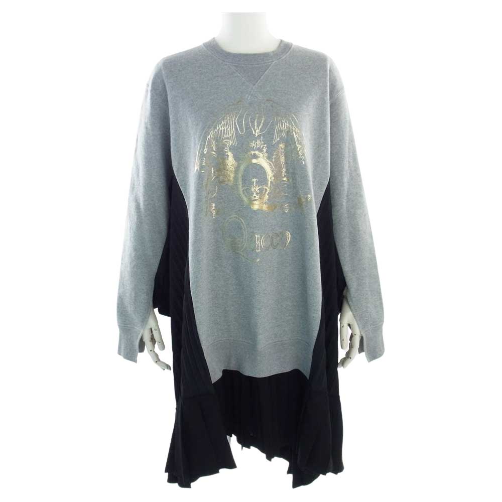 JUNYA WATANABE COMME des GARCONS ジュンヤワタナベコムデギャルソン AF2021 JH-B008 21AW プリーツ切替 オーバーサイズ スウェット トレーナー ワンピース グレー系 ブラック系 S【中古】