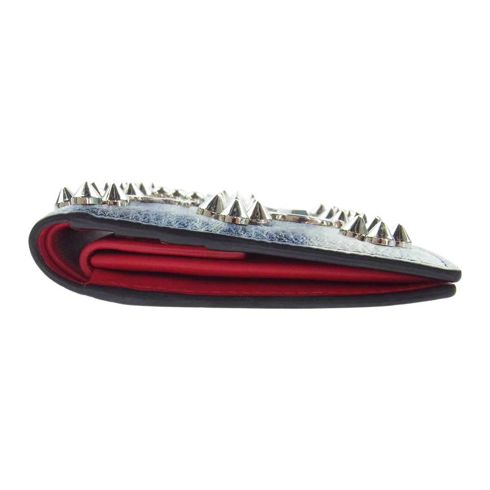 Christian Louboutin クリスチャンルブタン マルチメタル スタッズ デニム コンパクトウォレット ブルー系 ブルー/レッド【中古】