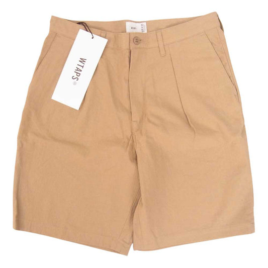 WTAPS ダブルタップス 22SS 221WVDT-PTM07 TUCK SHORTS COTTON CANVAS コットンキャンバス タック ショーツ ハーフパンツ ベージュ系 03【美品】【中古】