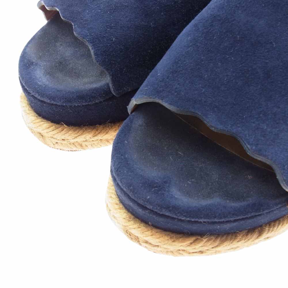 Chloe クロエ エスパドリーユ アンクル ストラップ ウェッジ スエード サンダル ネイビー系 ベージュ系 35【中古】