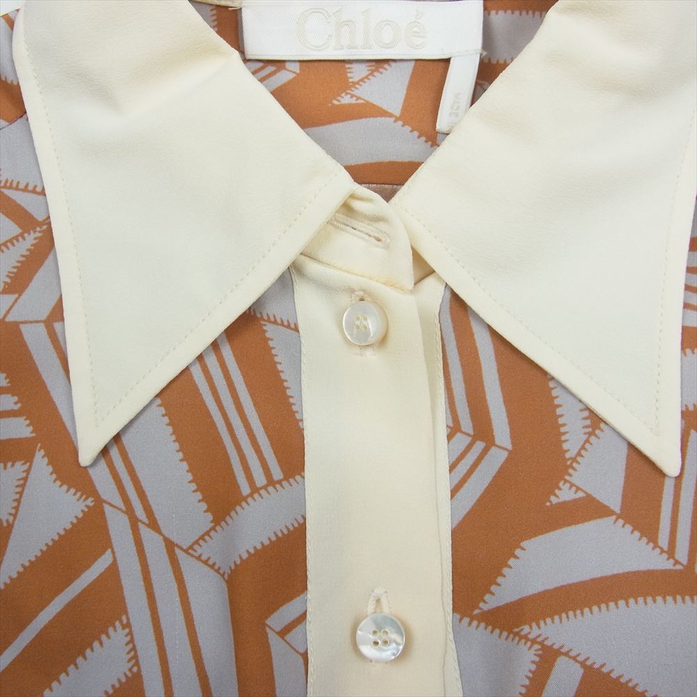 Chloe クロエ シルク 総柄 ボタン シャツ ワンピース 長袖 マルチカラー系 34【中古】