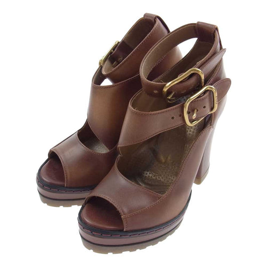 Chloe クロエ ストラップ レザー プラット フォーム サンダル ブラウン系 35【中古】