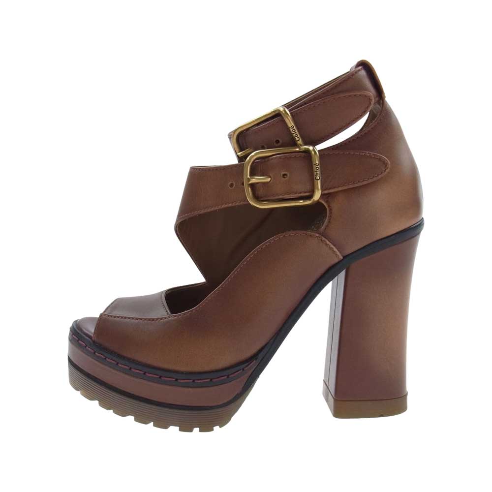 Chloe クロエ ストラップ レザー プラット フォーム サンダル ブラウン系 35【中古】
