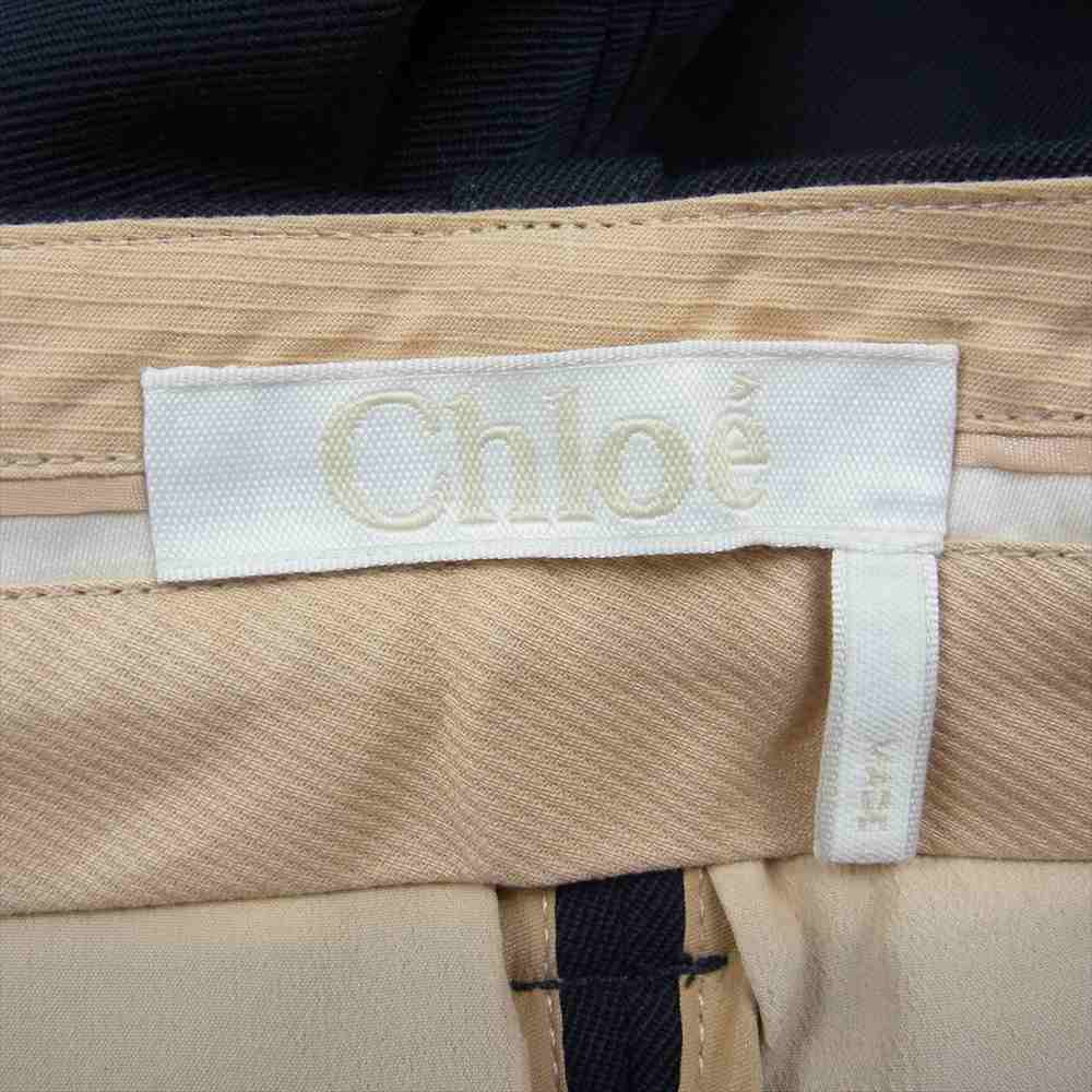 Chloe クロエ ツイルウール 裾 サイド ファスナー ジップ カーゴ ベイカー パンツ ネイビー系 34【美品】【中古】