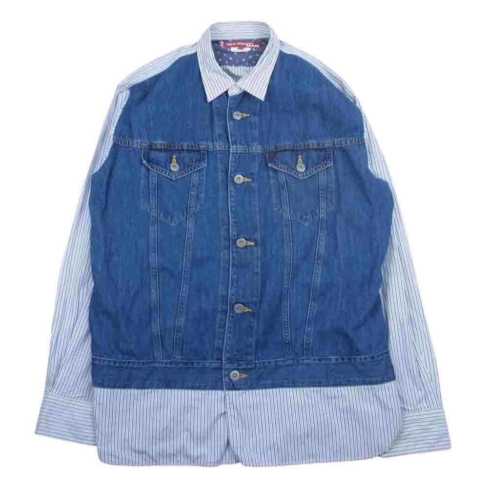 JUNYA WATANABE COMME des GARCONS MAN ジュンヤワタナベコムデギャルソンマン AD2019 WE-B015 × Levis リーバイス  デニム切替 綿ストライプ Wネーム 長袖 シャツ インディゴブルー系 M【中古】