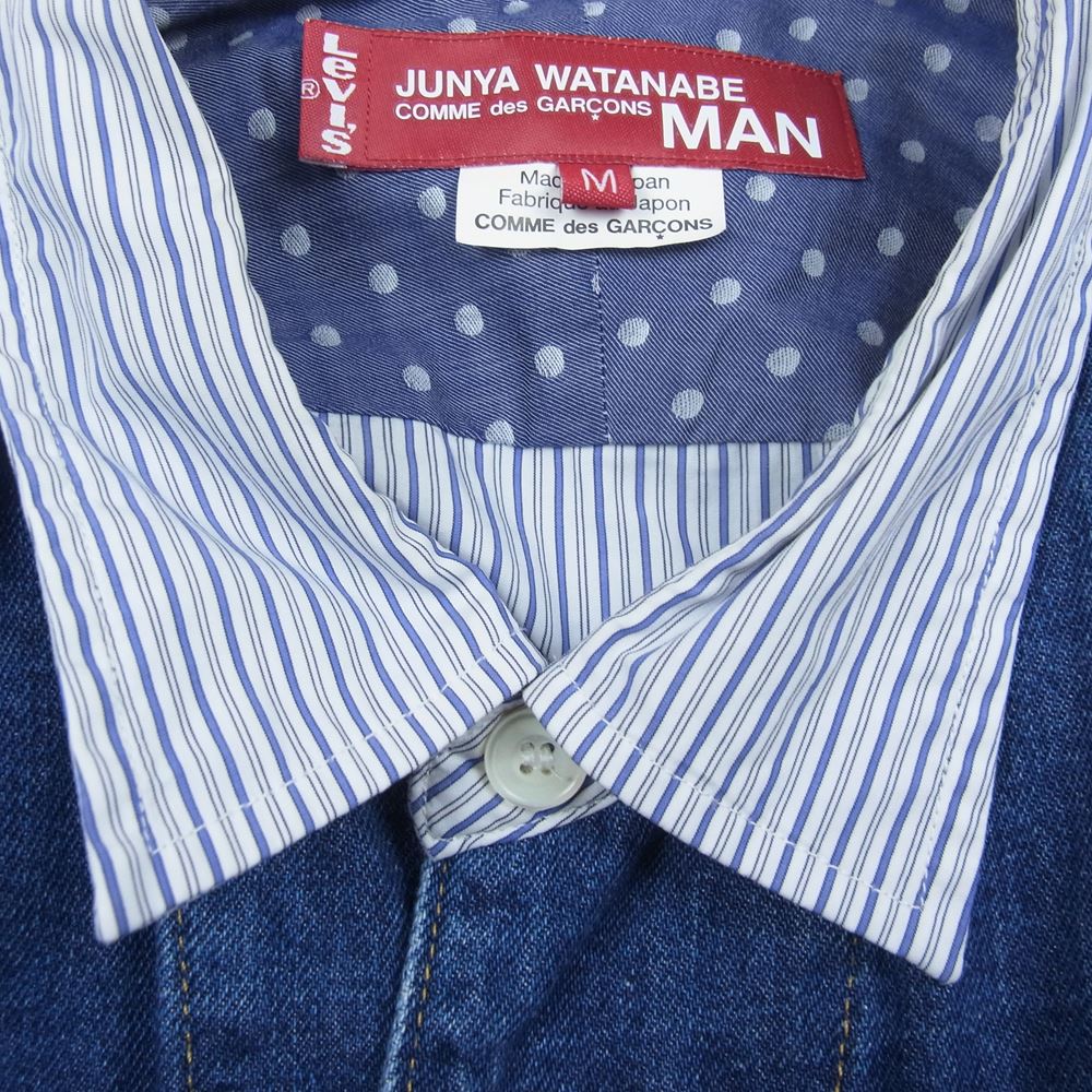 JUNYA WATANABE COMME des GARCONS MAN ジュンヤワタナベコムデギャルソンマン AD2019 WE-B015 × Levis リーバイス  デニム切替 綿ストライプ Wネーム 長袖 シャツ インディゴブルー系 M【中古】