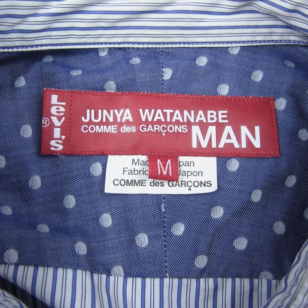 JUNYA WATANABE COMME des GARCONS MAN ジュンヤワタナベコムデギャルソンマン AD2019 WE-B015 × Levis リーバイス  デニム切替 綿ストライプ Wネーム 長袖 シャツ インディゴブルー系 M【中古】
