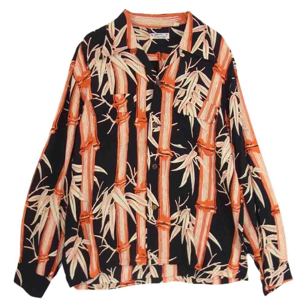 SUN SURF サンサーフ SS20081 レーヨン100％ 竹柄 長袖 アロハ シャツ ブラック系 M【中古】