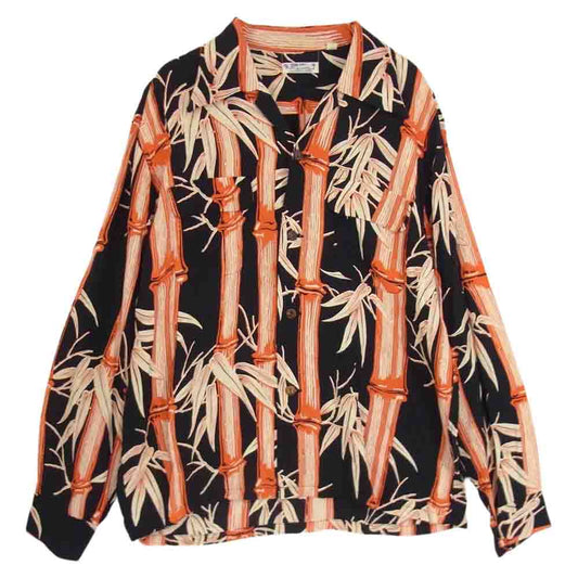 SUN SURF サンサーフ SS20081 レーヨン100％ 竹柄 長袖 アロハ シャツ ブラック系 M【中古】