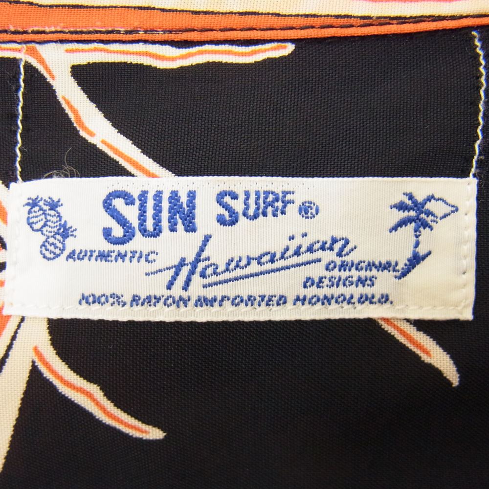 SUN SURF サンサーフ SS20081 レーヨン100％ 竹柄 長袖 アロハ シャツ ブラック系 M【中古】