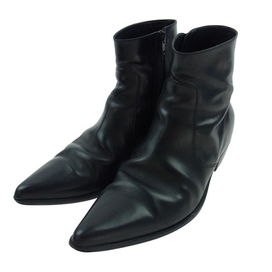 SAINT LAURENT サンローラン 345601 サイドジップ レザー ブーツ ブラック系 40【中古】