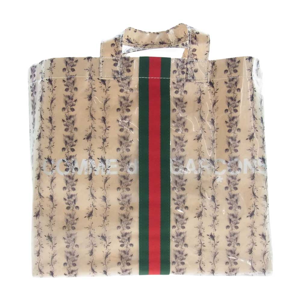 GUCCI グッチ GARDEN ガーデン × COMME des GARCONS コムデギャルソン OD-K201 PVC ローズプリント トートバッグ ライトブラウン系【中古】