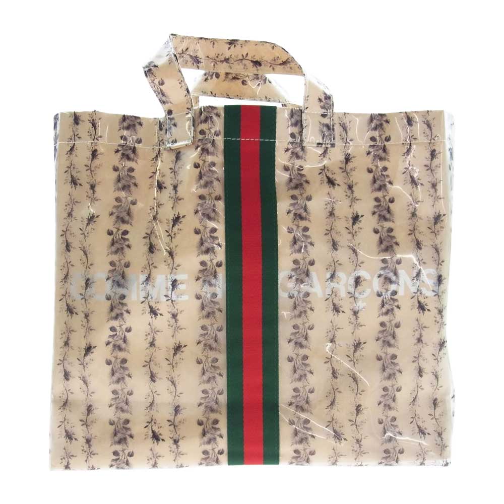 GUCCI グッチ GARDEN ガーデン × COMME des GARCONS コムデギャルソン OD-K201 PVC ローズプリント トートバッグ ライトブラウン系【中古】