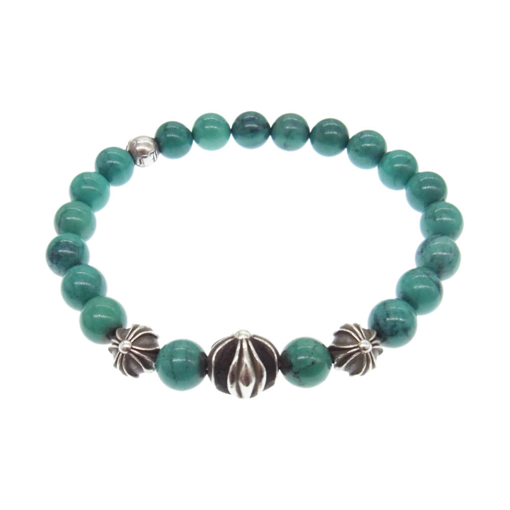 CHROME HEARTS クロムハーツ（原本無） 8mm BEAD ターコイズ ビーズ クロスボール ブレスレット ブルー系 シルバー系【中古】