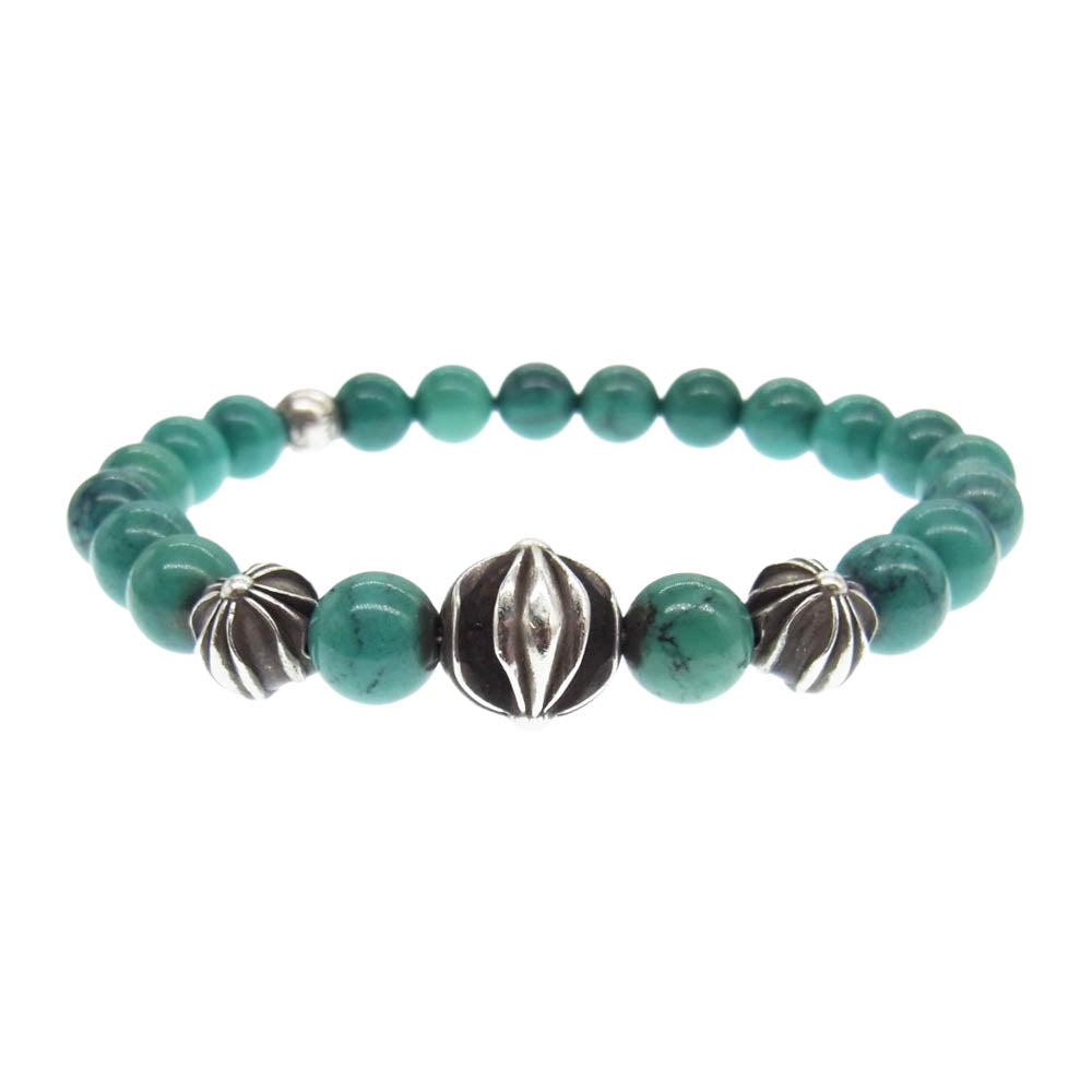 CHROME HEARTS クロムハーツ（原本無） 8mm BEAD ターコイズ ビーズ クロスボール ブレスレット ブルー系 シルバー系【中古】