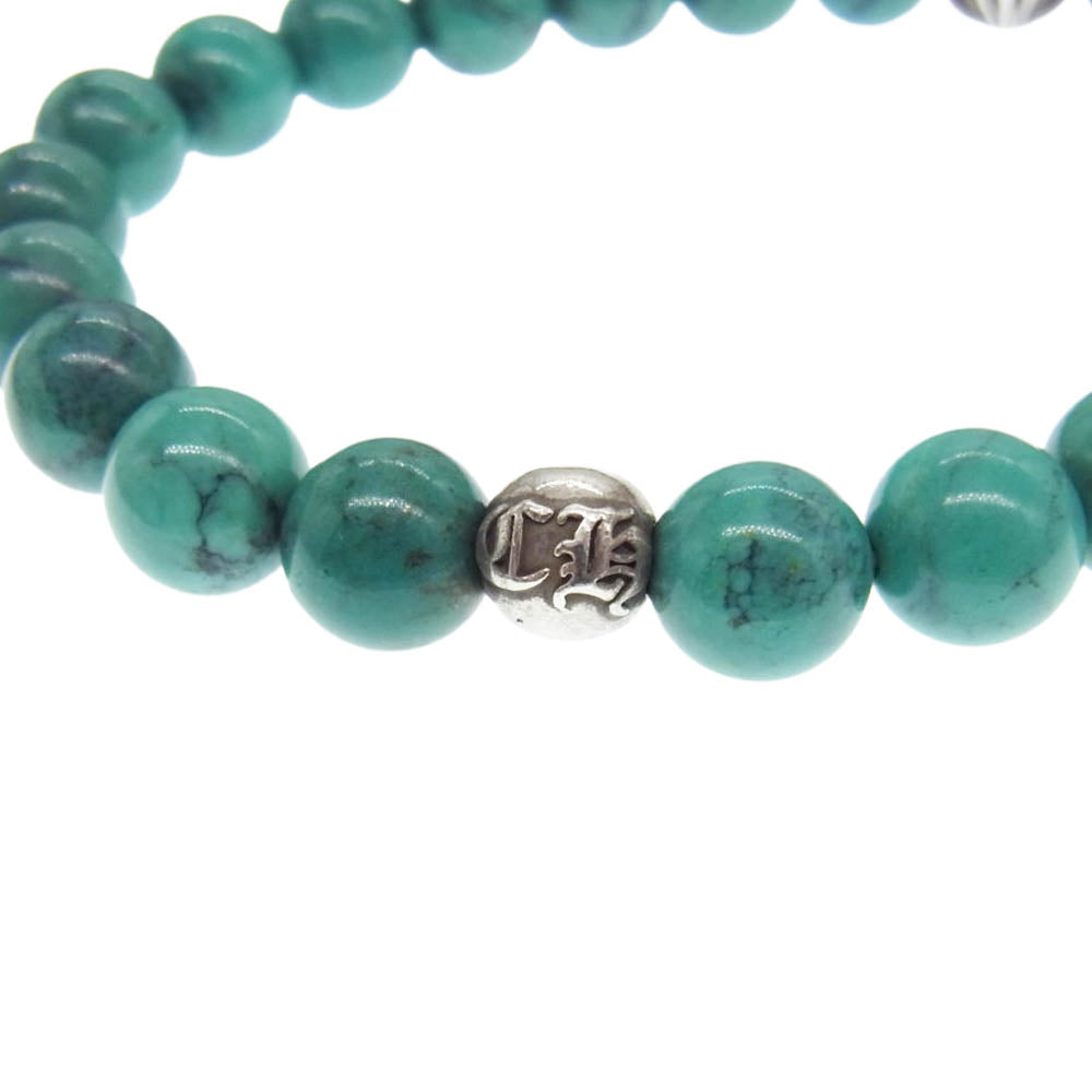 CHROME HEARTS クロムハーツ（原本無） 8mm BEAD ターコイズ ビーズ クロスボール ブレスレット ブルー系 シルバー系【中古】