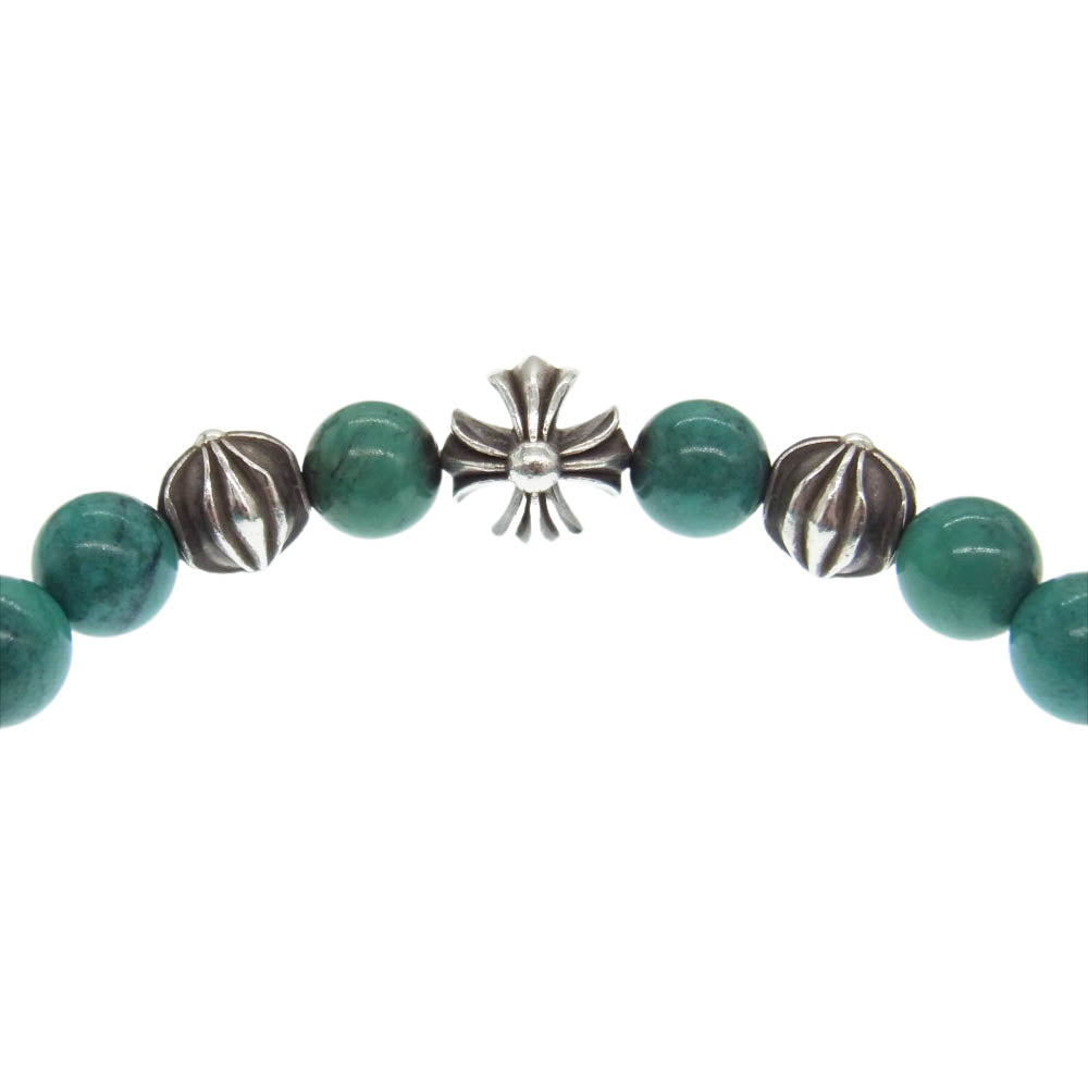CHROME HEARTS クロムハーツ（原本無） 8mm BEAD ターコイズ ビーズ クロスボール ブレスレット ブルー系 シルバー系【中古】