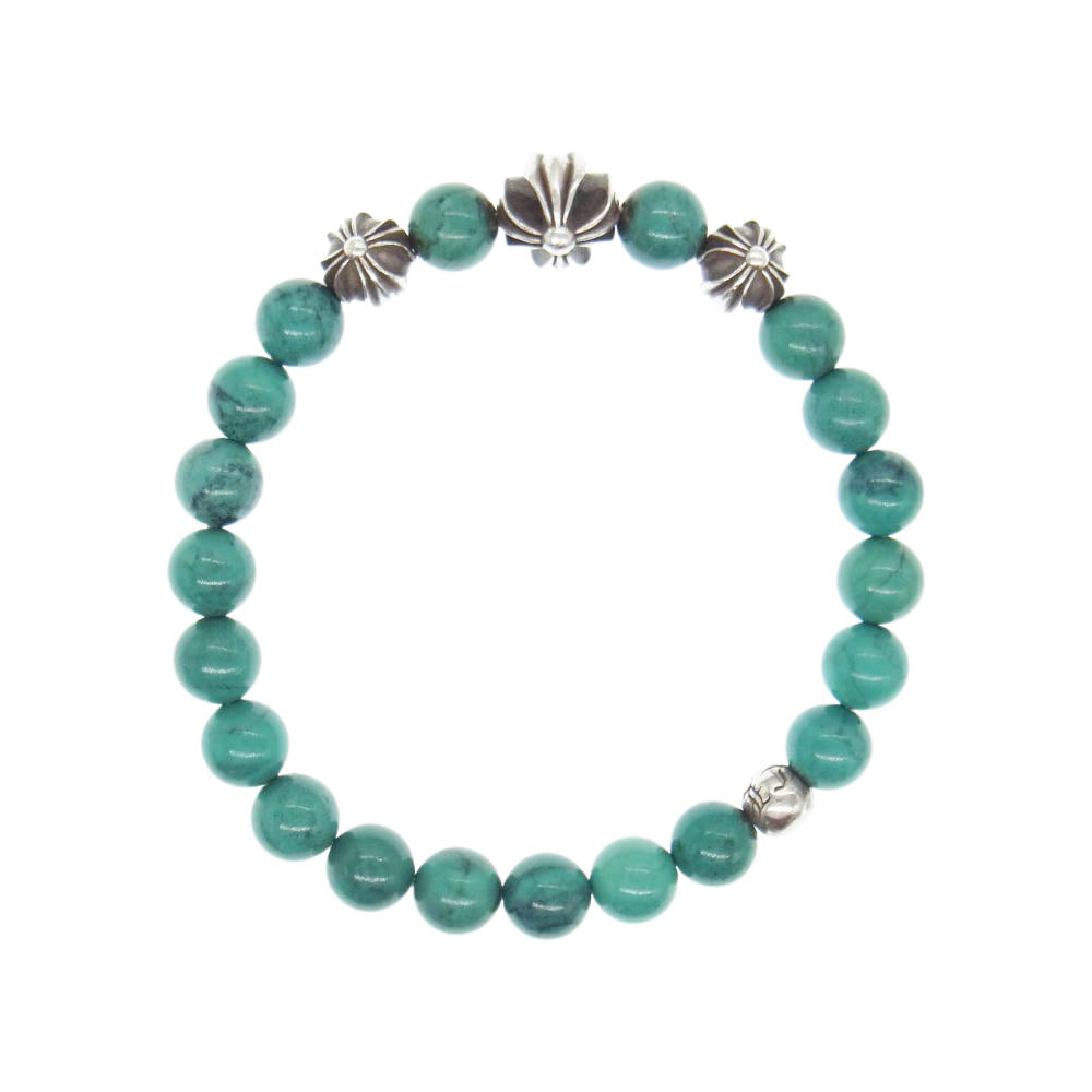 CHROME HEARTS クロムハーツ（原本無） 8mm BEAD ターコイズ ビーズ クロスボール ブレスレット ブルー系 シルバー系【中古】