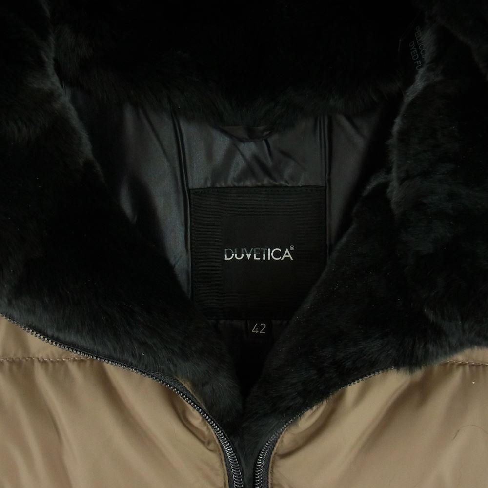 DUVETICA デュベティカ 4840N00 国内正規品 CARYS カリス フード裏総ラビットファー ダウン コート カーキ系 42【中古】