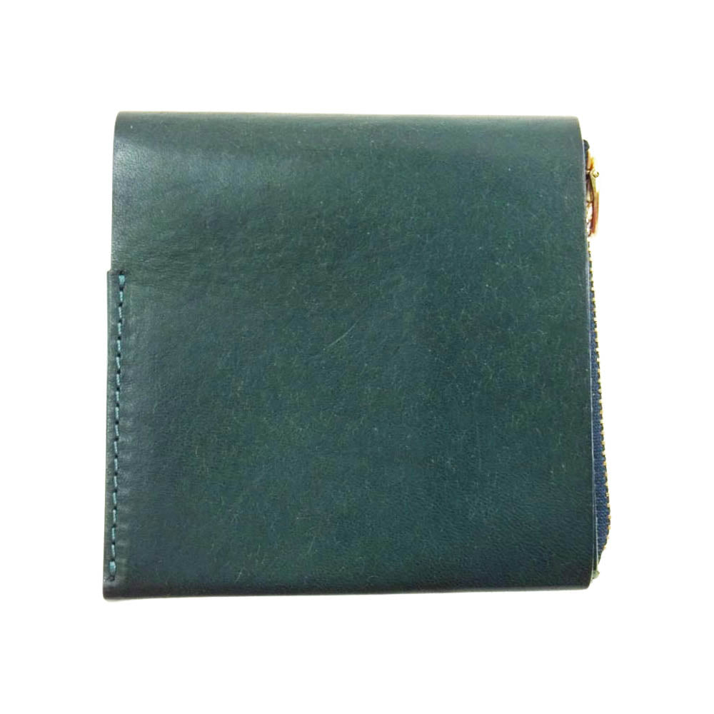 モク 小さく 薄い 財布 Saku サク レザー 二つ折り 財布 グリーン系【中古】