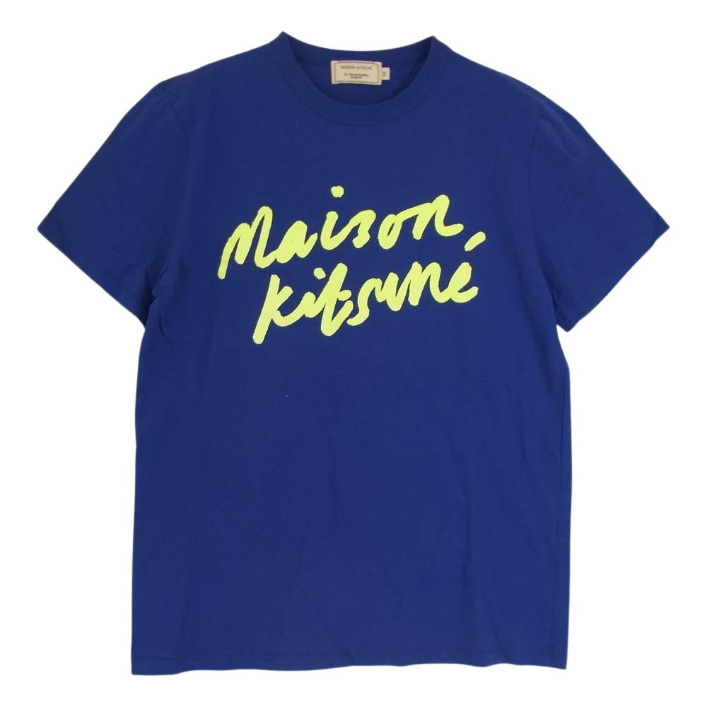 MAISON KITSUNE メゾンキツネ 筆記体 ロゴ 半袖 TEE Tシャツ ブルー系 XS【中古】