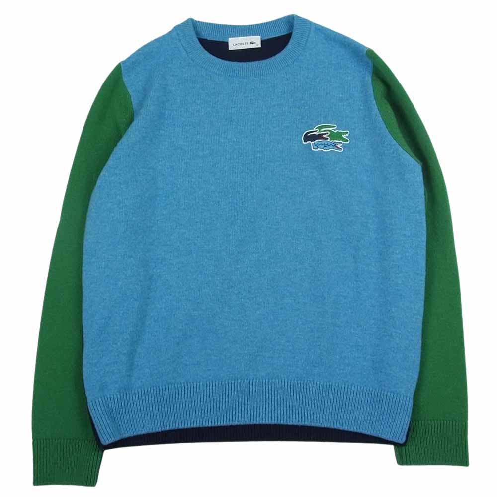 LACOSTE ラコステ パネル配色 エシカル ウール ニット セーター グリーン系 40【中古】