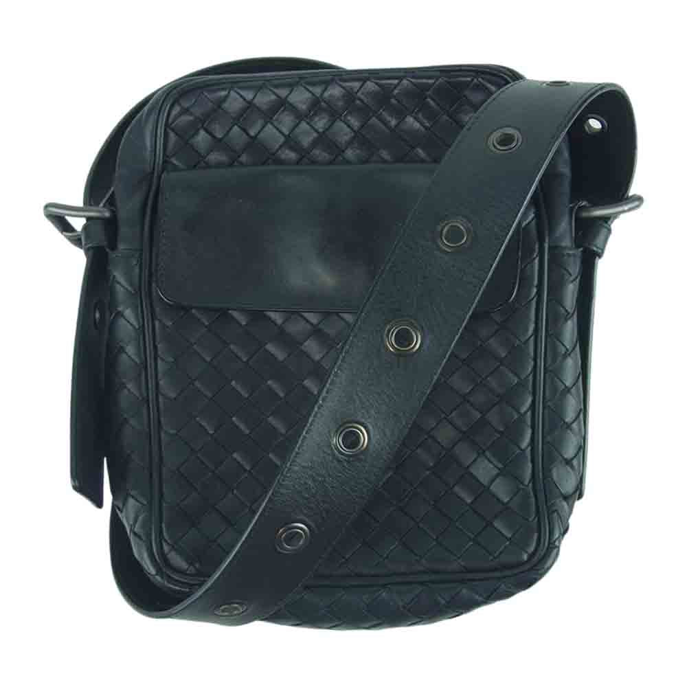 BOTTEGAVENETA ボッテガヴェネタ 163313 イントレチャート 斜め掛け ショルダー バッグ ポシェット イタリア製 ブラック系【中古】