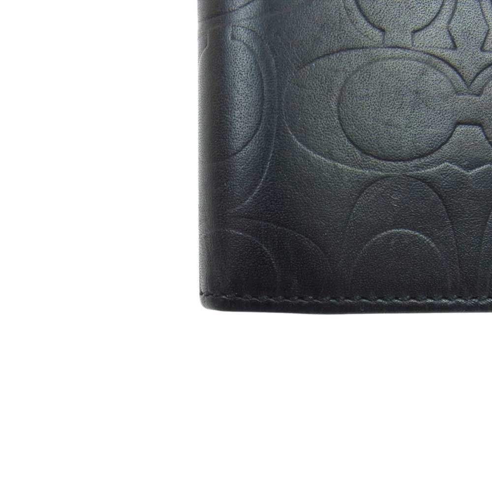 COACH コーチ シグネチャー 型押し 二つ折り 長財布 ブラック系【中古】