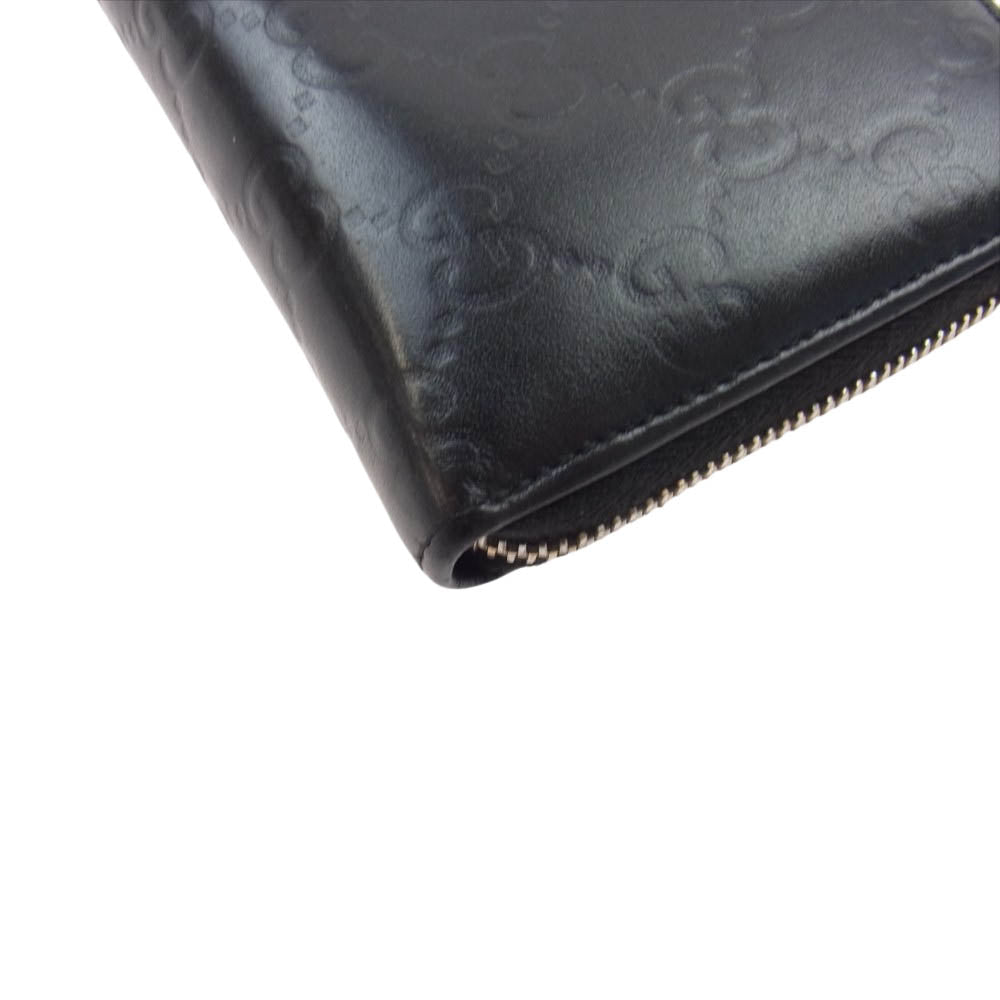 GUCCI グッチ GG柄 レザー ラウンドファスナー ウォレット 長財布 ブラック系【中古】