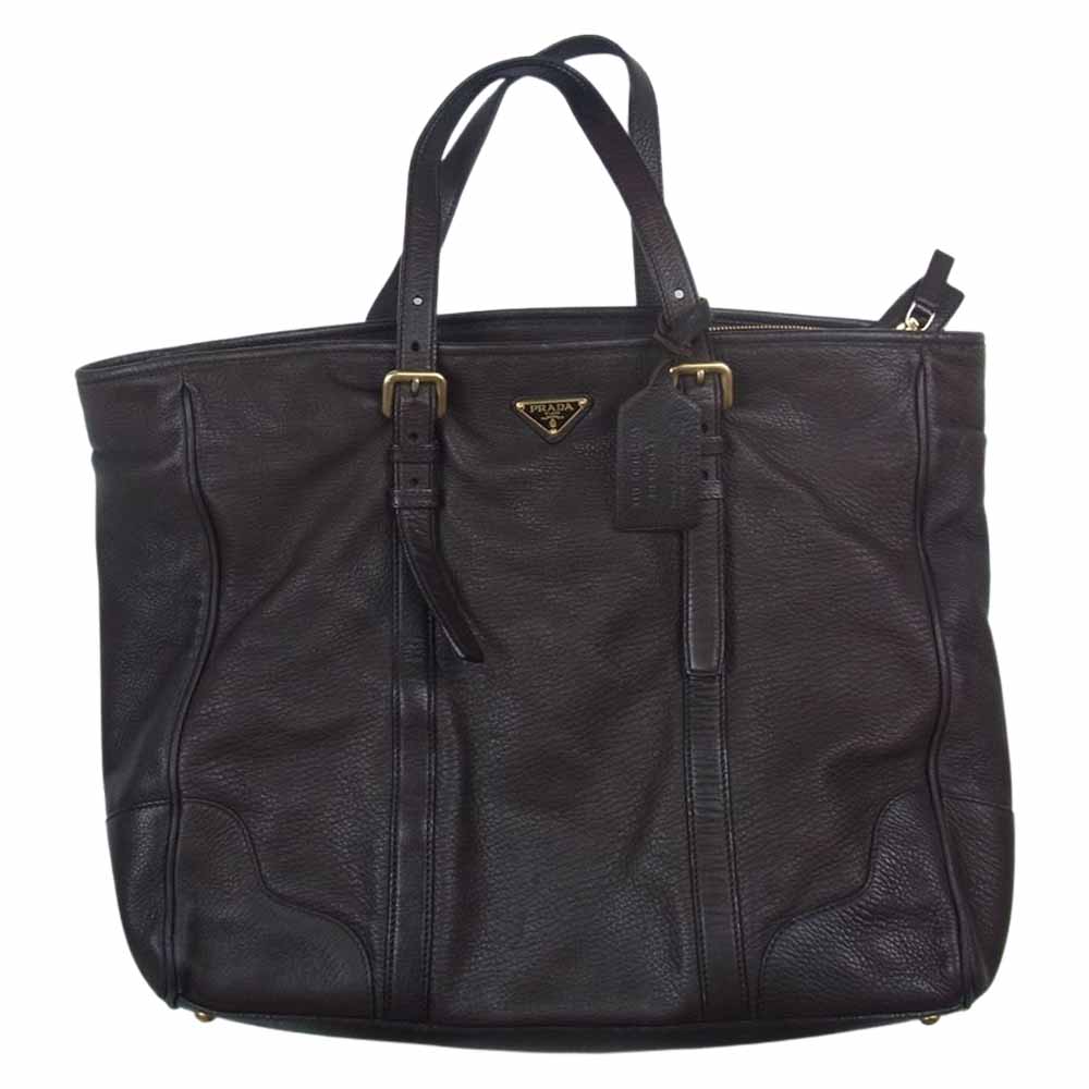 PRADA プラダ 三角プレート レザー トート バッグ ブラウン系【中古】