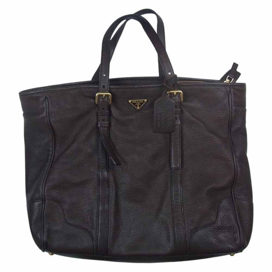 PRADA プラダ 三角プレート レザー トート バッグ ブラウン系【中古】