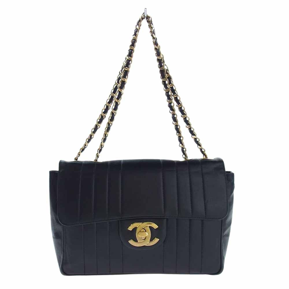CHANEL シャネル マドモアゼル ターンロック シングルフラップ チェーン ショルダー バッグ ブラック系【中古】