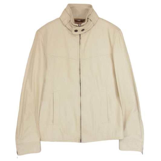 DOLCE&GABBANA ドルチェアンドガッバーナ イタリア製 シープスキン レザー シングル ライダース ジャケット オフホワイト系 44【中古】