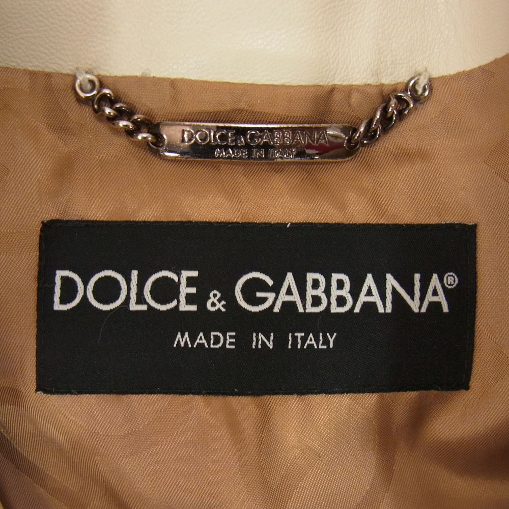DOLCE&GABBANA ドルチェアンドガッバーナ イタリア製 シープスキン レザー シングル ライダース ジャケット オフホワイト系 44【中古】