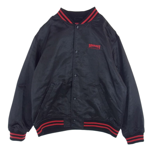 Supreme シュプリーム 21AW × Thrasher スラッシャー Satin Varsity Jacket サテン バーシティ ジャケット ブラック系 XL【中古】