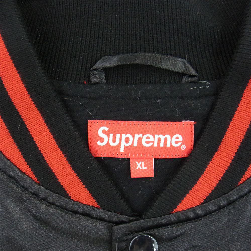 Supreme シュプリーム 21AW × Thrasher スラッシャー Satin Varsity Jacket サテン バーシティ ジャケット ブラック系 XL【中古】