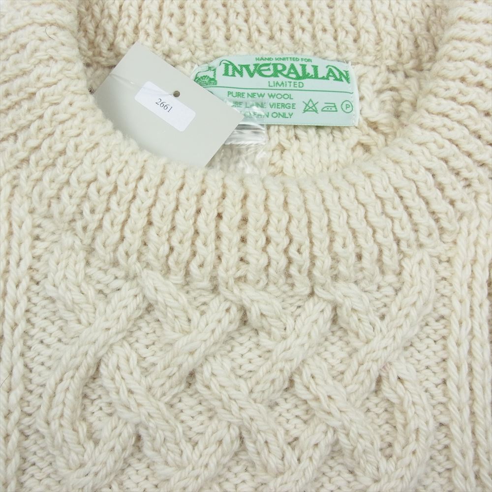 INVERALLAN インバーアラン 1A 緑タグ スコットランド製 ウール フィッシャーマン ニット セーター オフホワイト系 42【中古】