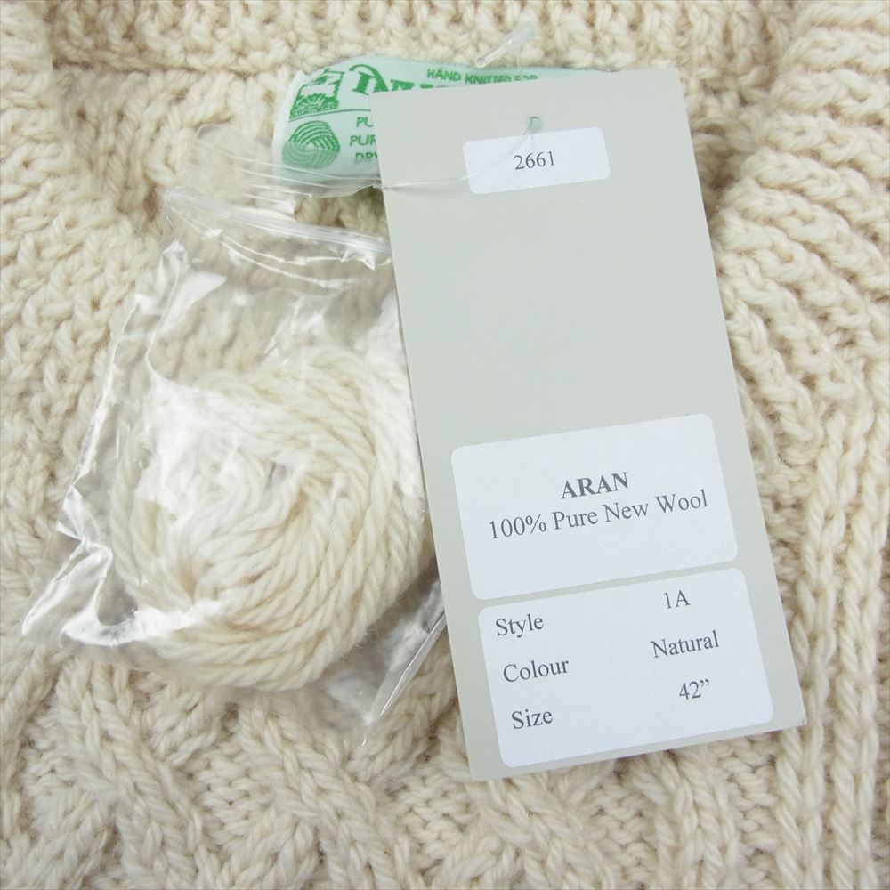 INVERALLAN インバーアラン 1A 緑タグ スコットランド製 ウール フィッシャーマン ニット セーター オフホワイト系 42【中古】
