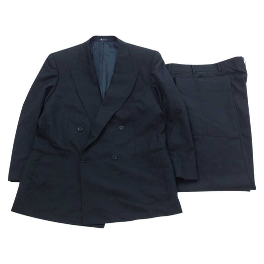 Aquascutum アクアスキュータム 7086102 ウール ダブル ジャケット スラックス セットアップ ブラック 98AB6 ※ネーム刺?跡あり ブラック系【中古】